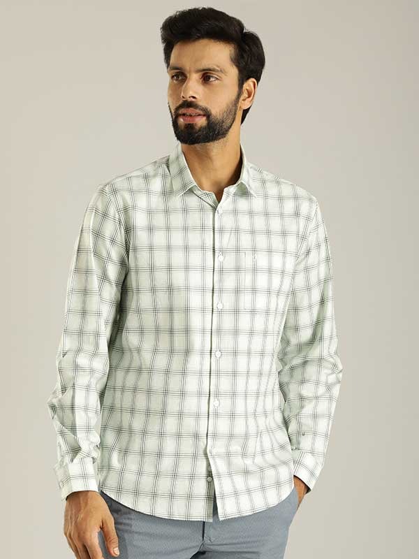 Indian Terrain Men's Slim Fit Full Sleeve Checkered Green Shirt